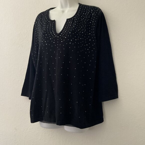 CATHY DANIELS BLACK WITH SILVER STUD ACCENTS TOP PLUS - Picture 3 of 12